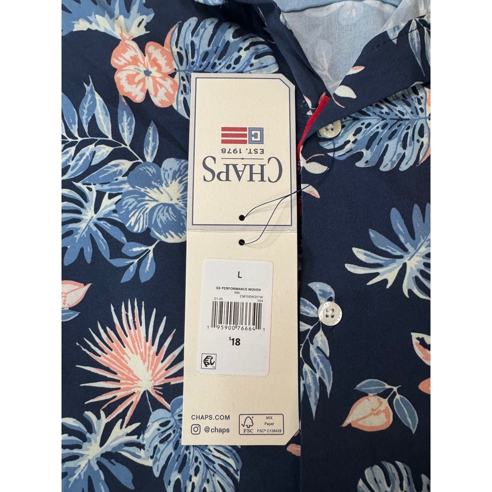 Chaps Everyday Performance Mens Floral Tropical Shirt Navy Blue Large CM15SW251W - Picture 5 of 6